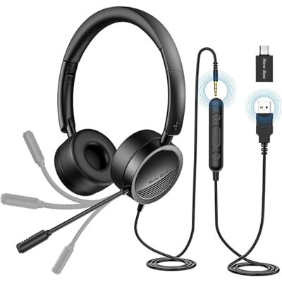 New Bee Auscultadores com Microfone para PC, Auscultadores para Telefone USB/3.5mm, Som Estéreo Claro, Cascos para Negócios para Skype, Softphone, Centros de Chamadas, Cursos Online (1 Peça) Auriculares Sonido estéreo Claro Cascos Business para Skype So New Bee Auscultadores com Microfone para PC, Auscultadores para Telefone USB/3.5mm, Som Estéreo Claro, Cascos para Negócios para Skype, Softphone, Centros de Chamadas, Cursos Online (1 Peça) Auriculares Sonido estéreo Claro Cascos Business para Skype So