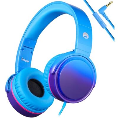 RockPapa Auriculares com cabo e microfone, auriculares dobráveis com faixa de cabeça, auriculares infantis com conector de áudio de 3,5 mm, para Tablet/Computador/Telemóveis/MP3/4 CD/DVD-Azul Gradual RockPapa Auriculares com cabo e microfone, auriculares dobráveis com faixa de cabeça, auriculares infantis com conector de áudio de 3,5 mm, para Tablet/Computador/Telemóveis/MP3/4 CD/DVD-Azul Gradual