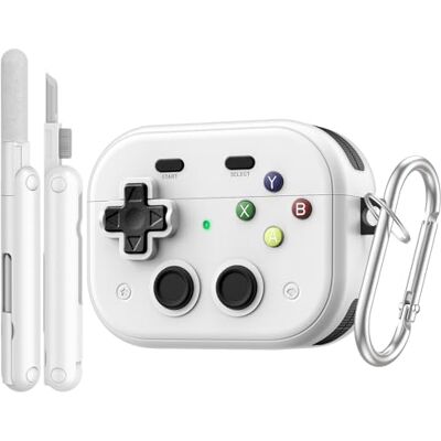 TiMOVO Capa para AirPods Pro 3 (2025) com clipe de segurança, capa rígida com design de jogos, anti-impactos para Apple AirPod Pro de 3.ª geração, com kit de limpeza e porta-chaves, branco TiMOVO Capa para AirPods Pro 3 (2025) com clipe de segurança, capa rígida com design de jogos, anti-impactos para Apple AirPod Pro de 3.ª geração, com kit de limpeza e porta-chaves, branco