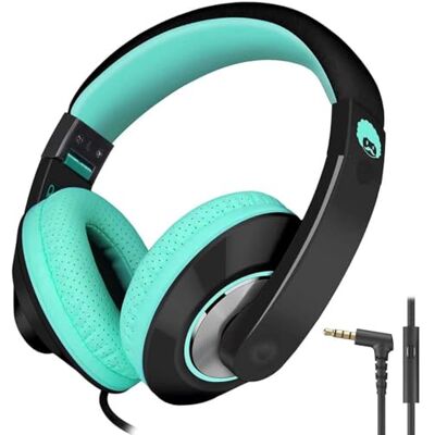 RockPapa Auscultadores para crianças, Auscultadores com Fio e Microfone, Over Ear, Ajustável, Jack de Áudio 3,5mm, para Crianças Adultos Escola Viajar, Preto Azul-petróleo RockPapa Auscultadores para crianças, Auscultadores com Fio e Microfone, Over Ear, Ajustável, Jack de Áudio 3,5mm, para Crianças Adultos Escola Viajar, Preto Azul-petróleo