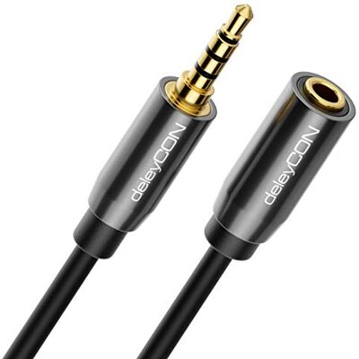 deleyCON 3,0 m Cabo de extensão para auriculares cabo de extensão AUX com conector jack 3,5 mm CTIA 4 pinos TRRS extensão estéreo áudio conector de metal (extra fino e flexível) deleyCON 3,0 m Cabo de extensão para auriculares cabo de extensão AUX com conector jack 3,5 mm CTIA 4 pinos TRRS extensão estéreo áudio conector de metal (extra fino e flexível)