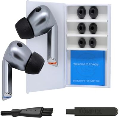 Comply Tampões de ouvido de espuma premium compatíveis com Samsung Galaxy Buds3 Pro, tamanho M, nova versão 2025 com ferramenta de limpeza, preto, 3 pares, fabricados nos Estados Unidos Comply Tampões de ouvido de espuma premium compatíveis com Samsung Galaxy Buds3 Pro, tamanho M, nova versão 2025 com ferramenta de limpeza, preto, 3 pares, fabricados nos Estados Unidos