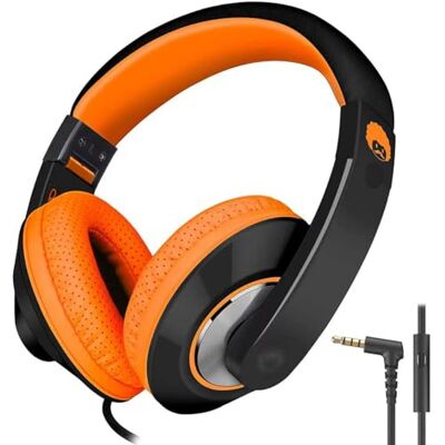 RockPapa Auriculares para crianças, auriculares com cabo e microfone, Over Ear, ajustável, dobrável, jack áudio de 3,5 mm, para crianças adultos escola viajar, preto laranja RockPapa Auriculares para crianças, auriculares com cabo e microfone, Over Ear, ajustável, dobrável, jack áudio de 3,5 mm, para crianças adultos escola viajar, preto laranja