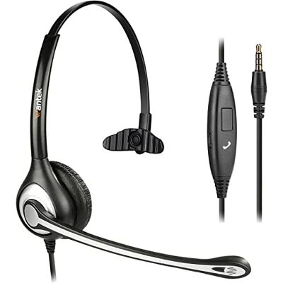 Wantek Auriculares com fio para PC capacetes leves On-Ear, microfone com cancelamento de ruído, jack de 3,5 mm para compatibilidade universal auriculares monofónicos Wantek Auriculares com fio para PC capacetes leves On-Ear, microfone com cancelamento de ruído, jack de 3,5 mm para compatibilidade universal auriculares monofónicos