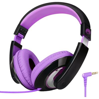 RockPapa Auriculares para crianças, auriculares com cabo infantil, ajustável, conector de 3,5 mm, som estéreo, Over Ear capacetes criança para escola/tablet/viagens/telefones, preto roxo RockPapa Auriculares para crianças, auriculares com cabo infantil, ajustável, conector de 3,5 mm, som estéreo, Over Ear capacetes criança para escola/tablet/viagens/telefones, preto roxo