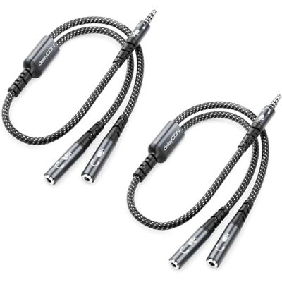 deleyCON 2 x adaptador de áudio AUX em Y cabo divisor estéreo de 3,5 mm 1 conector macho a 2 portas fêmea compatível com 2 auriculares ou 1 headset com auriculares microfone para smartphone deleyCON 2 x adaptador de áudio AUX em Y cabo divisor estéreo de 3,5 mm 1 conector macho a 2 portas fêmea compatível com 2 auriculares ou 1 headset com auriculares microfone para smartphone