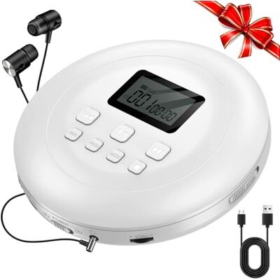 Gueray Leitor de CD portátil HiFi com auriculares branco Reprodutor de CD com ecrã LCD suporta PROG ASP função de memória função de repetição BASS Effet Gueray Leitor de CD portátil HiFi com auriculares branco Reprodutor de CD com ecrã LCD suporta PROG ASP função de memória função de repetição BASS Effet