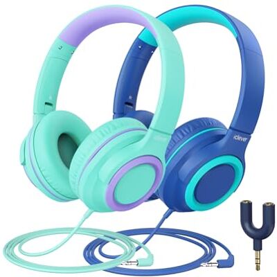 iClever Embalagem de 2 auriculares para meninos e meninas de 85 dBA com volume seguro limitado, auriculares com cabo com divisória para compartilhar, auriculares estéreo dobráveis sem emaranhados para iClever Embalagem de 2 auriculares para meninos e meninas de 85 dBA com volume seguro limitado, auriculares com cabo com divisória para compartilhar, auriculares estéreo dobráveis sem emaranhados para