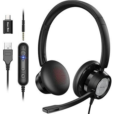New bee Auriculares com microfone, capacetes USB com microfone para PC, auriculares USB 3,5 mm, auriculares para negócios/conferências/Skype Chat New bee Auriculares com microfone, capacetes USB com microfone para PC, auriculares USB 3,5 mm, auriculares para negócios/conferências/Skype Chat