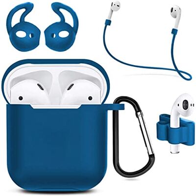 MMOBIEL Estojo de silicone à prova de choques compatível com AirPods 1/2 capa protetora Skins 6 em 1 conjunto com clipe para a orelha ganchos correia (azul) MMOBIEL Estojo de silicone à prova de choques compatível com AirPods 1/2 capa protetora Skins 6 em 1 conjunto com clipe para a orelha ganchos correia (azul)