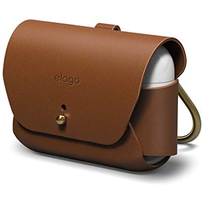 elago Capa de couro com mosquetão para AirPods Pro 2 e AirPods Pro Pele autêntica, ajuste testado elago Capa de couro com mosquetão para AirPods Pro 2 e AirPods Pro Pele autêntica, ajuste testado