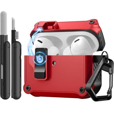 TiMOVO Capa para AirPods Pro 3 (2025) com clipe de segurança, capa rígida protetora antiquedas para Apple AirPod Pro de 3.ª geração, com gancho de escalada e kit de limpeza, vermelho + preto TiMOVO Capa para AirPods Pro 3 (2025) com clipe de segurança, capa rígida protetora antiquedas para Apple AirPod Pro de 3.ª geração, com gancho de escalada e kit de limpeza, vermelho + preto