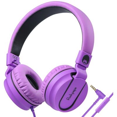RockPapa Auriculares On-Ear, Auriculares com Cabo e Microfone, Leves, Confortáveis e Dobráveis Fones de Ouvido para Crianças, Estudantes, Adolescentes, para PC/Mac/Portátil/Telefone/DVD Preto Roxo RockPapa Auriculares On-Ear, Auriculares com Cabo e Microfone, Leves, Confortáveis e Dobráveis Fones de Ouvido para Crianças, Estudantes, Adolescentes, para PC/Mac/Portátil/Telefone/DVD Preto Roxo