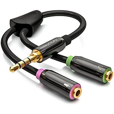 deleyCON Cabo adaptador divisor de áudio estéreo em Y Jack 3,5 mm 1 x macho a 2X mulheres auriculares de jogo com microfone para PC, computador, controlador PS4, PS5, portátil, etc. deleyCON Cabo adaptador divisor de áudio estéreo em Y Jack 3,5 mm 1 x macho a 2X mulheres auriculares de jogo com microfone para PC, computador, controlador PS4, PS5, portátil, etc.