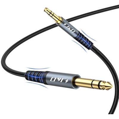 J&D Cabo de áudio 3,5 mm TRS de 6,35 mm, cabo estéreo 1/8 a 1/4 bidirecional trançado de nylon para guitarra, PC, cinema em casa, altifalantes, amplificadores, 2 metros, cinzento J&D Cabo de áudio 3,5 mm TRS de 6,35 mm, cabo estéreo 1/8 a 1/4 bidirecional trançado de nylon para guitarra, PC, cinema em casa, altifalantes, amplificadores, 2 metros, cinzento