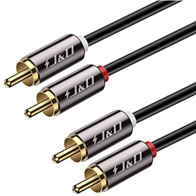 J&D Cabo RCA de 1,8 m, Banhado a Ouro Cabo de Áudio Estéreo 2 x 2 Cinch, RCA Estéreo Macho a Macho, Compatível com Amplificador, Altifalante, Leitor de CD/DVD, HDTV J&D Cabo RCA de 1,8 m, Banhado a Ouro Cabo de Áudio Estéreo 2 x 2 Cinch, RCA Estéreo Macho a Macho, Compatível com Amplificador, Altifalante, Leitor de CD/DVD, HDTV