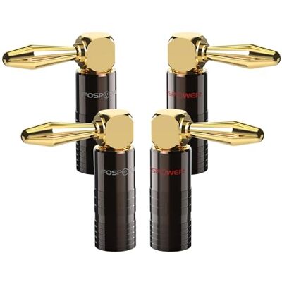FosPower Conectores Banana 2 pares, conectores para altifalantes banhados a ouro de 24 K em ângulo reto para cabos de alto-falante, placas de parede, cinema em casa, amplificadores e sistemas de FosPower Conectores Banana 2 pares, conectores para altifalantes banhados a ouro de 24 K em ângulo reto para cabos de alto-falante, placas de parede, cinema em casa, amplificadores e sistemas de