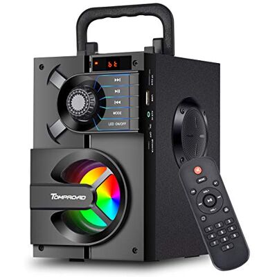 TOMPROAD Altifalante Bluetooth, caixa Bluetooth portátil com subwoofer, som estéreo sem fios, baixo profundo, altifalante para festas, compatível com rádio FM, controlo remoto, luzes LED (Preto) TOMPROAD Altifalante Bluetooth, caixa Bluetooth portátil com subwoofer, som estéreo sem fios, baixo profundo, altifalante para festas, compatível com rádio FM, controlo remoto, luzes LED (Preto)