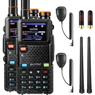 BaoFeng UV-5RM PLUS GPS Walkie Talkie, rádio portátil de longo alcance e banda dupla de 10W com receptor FM Airband, bateria de 2500mAh e porta USB-C, 640 canais, microfones com alto-falante [2 BaoFeng UV-5RM PLUS GPS Walkie Talkie, rádio portátil de longo alcance e banda dupla de 10W com receptor FM Airband, bateria de 2500mAh e porta USB-C, 640 canais, microfones com alto-falante [2