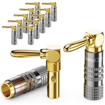 deleyCON 12 peças conectores tipo banana conjunto de 90° codado dourado rosca para cabo de altifalante cabo de altifalante 0,75 mm 4,5 mm, por exemplo. HiFi Cinema em casa recetor deleyCON 12 peças conectores tipo banana conjunto de 90° codado dourado rosca para cabo de altifalante cabo de altifalante 0,75 mm 4,5 mm, por exemplo. HiFi Cinema em casa recetor