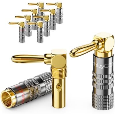 deleyCON 10 peças conectores tipo banana conjunto de 90° cotovelado dourado rosca para cabo de altifalante cabo de altifalante 0,75 mm 4,5 mm, por exemplo. HiFi Cinema em casa recetor deleyCON 10 peças conectores tipo banana conjunto de 90° cotovelado dourado rosca para cabo de altifalante cabo de altifalante 0,75 mm 4,5 mm, por exemplo. HiFi Cinema em casa recetor