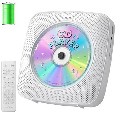 Gueray Reprodutor de CD Portátil: Reprodutor de CD Bluetooth para casa com altifalantes, bateria recarregável de 1800 mAh, controle remoto, tampa anti-poeira removível com rádio USB AUX Branco Reproductor CD para el hogar con altavoces, batería de 1800 Gueray Reprodutor de CD Portátil: Reprodutor de CD Bluetooth para casa com altifalantes, bateria recarregável de 1800 mAh, controle remoto, tampa anti-poeira removível com rádio USB AUX Branco Reproductor CD para el hogar con altavoces, batería de 1800