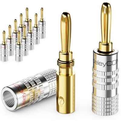 deleyCON 12 peças conectores tipo banana em conjunto banhado a ouro aparafusável para cabo de altifalante 0,75 mm 4,5 mm e por exemplo receptor HiFi prateado deleyCON 12 peças conectores tipo banana em conjunto banhado a ouro aparafusável para cabo de altifalante 0,75 mm 4,5 mm e por exemplo receptor HiFi prateado