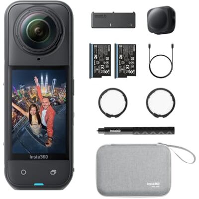 Insta360 Pacote essencial X5 câmara 8K 360º impermeável, líder com pouca luz, efeito Selfie Stick invisível, lente dura e substituível, bateria de 3 h, antivento incorporado, estabilização Insta360 Pacote essencial X5 câmara 8K 360º impermeável, líder com pouca luz, efeito Selfie Stick invisível, lente dura e substituível, bateria de 3 h, antivento incorporado, estabilização