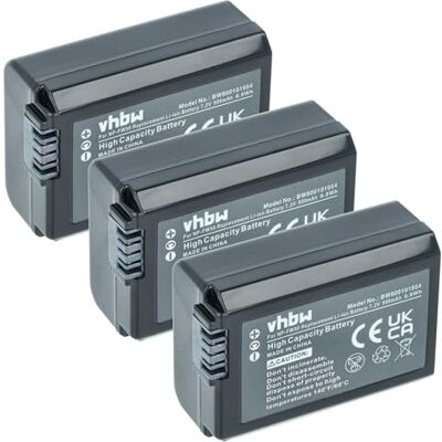 vhbw 3x Bateria recarregável compatível com Sony Alpha 3000, 5000, 5100, 6000 câmara digital, DSLR (950 mAh, 7,2 V, Li-Ion) chip informativo 6100, 6500, 6300, 3000, 6400, 5100, 6000 cámara (950 mAh, 7,2 V, Li-Ion) con infochip vhbw 3x Bateria recarregável compatível com Sony Alpha 3000, 5000, 5100, 6000 câmara digital, DSLR (950 mAh, 7,2 V, Li-Ion) chip informativo 6100, 6500, 6300, 3000, 6400, 5100, 6000 cámara (950 mAh, 7,2 V, Li-Ion) con infochip