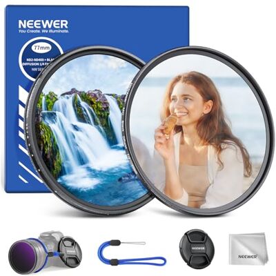 NEEWER 77 mm Filtros ND variáveis e filtro de transmissão preta de 1/4 conjunto, embalagem de 2 vidro ótico multicamada densidade neutra ND2-400 e filtro efeito cinematográfico suave sonho para lentes NEEWER 77 mm Filtros ND variáveis e filtro de transmissão preta de 1/4 conjunto, embalagem de 2 vidro ótico multicamada densidade neutra ND2-400 e filtro efeito cinematográfico suave sonho para lentes
