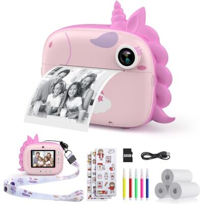 HiMont Câmara de fotos instantâneas para crianças com papel de impressão e cartão SD de 32G, 20MP, câmara de fotos para crianças com canetas coloridas, presente para crianças de 3 a 14 anos (rosa) HiMont Câmara de fotos instantâneas para crianças com papel de impressão e cartão SD de 32G, 20MP, câmara de fotos para crianças com canetas coloridas, presente para crianças de 3 a 14 anos (rosa)