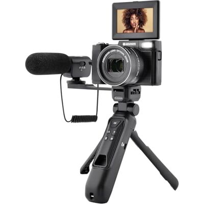 AgfaPhoto AGFA Photo Kit de Vlogging tudo em um: Câmara VLG-4K óptical, tripé Powerbank, controlo remoto, microfone e cartão microSD de 32 GB incluídos Capture os seus momentos em 4K com estilo! Preto AgfaPhoto AGFA Photo Kit de Vlogging tudo em um: Câmara VLG-4K óptical, tripé Powerbank, controlo remoto, microfone e cartão microSD de 32 GB incluídos Capture os seus momentos em 4K com estilo! Preto