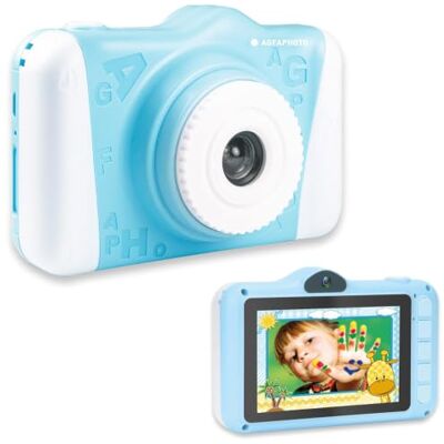 AgfaPhoto Câmara infantil Realikids CAM 2 HD com ranhura para crianças com ranhura para cartões SD de até 32 GB bateria de lítio e design ergonómico, câmara com fotos crianças com pega sólida azul AgfaPhoto Câmara infantil Realikids CAM 2 HD com ranhura para crianças com ranhura para cartões SD de até 32 GB bateria de lítio e design ergonómico, câmara com fotos crianças com pega sólida azul