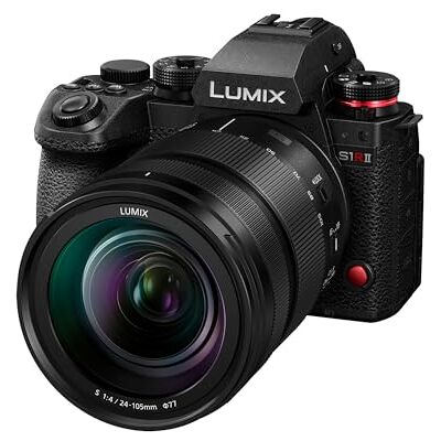 Panasonic LUMIX S1RIIE, câmara sem espelho de fotografia completa, com lente de 24 105 mm F4, 44 MP, vídeo 8K, IS ativo, 4:2:2 de 10 bits, 4K 120p, 60p e 6K 30p Open Gate, Armação L, Cor preta Panasonic LUMIX S1RIIE, câmara sem espelho de fotografia completa, com lente de 24 105 mm F4, 44 MP, vídeo 8K, IS ativo, 4:2:2 de 10 bits, 4K 120p, 60p e 6K 30p Open Gate, Armação L, Cor preta