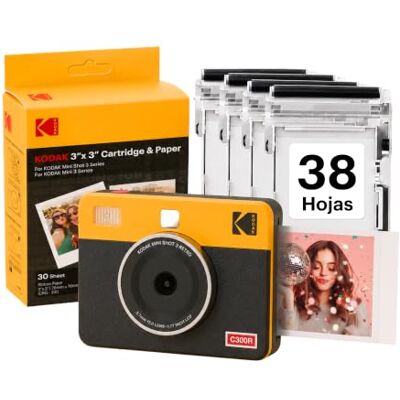 Kodak Mini Shot 3 retro câmara instantânea 7,6 × 7,6 cm, 38 folhas, amarelo Bluetooth, compatível com iPhone e Android, câmara de 13 MP, pré-visualização, impermeável, impressões e descoloração Kodak Mini Shot 3 retro câmara instantânea 7,6 × 7,6 cm, 38 folhas, amarelo Bluetooth, compatível com iPhone e Android, câmara de 13 MP, pré-visualização, impermeável, impressões e descoloração
