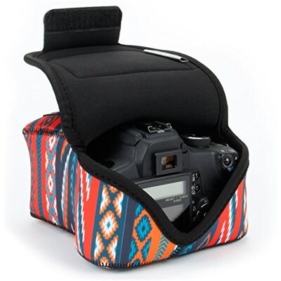 USA Gear Capa para câmara DSLR com proteção de neopreno, presilha para cinto e armazenamento de acessórios, compatível com Canon EOS Rebel T7, 850D, Nikon D3500, D5600 e mais, Azteca, Tamanho único USA Gear Capa para câmara DSLR com proteção de neopreno, presilha para cinto e armazenamento de acessórios, compatível com Canon EOS Rebel T7, 850D, Nikon D3500, D5600 e mais, Azteca, Tamanho único