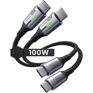 INIU Cabo USB C, 100 W 0,3 m + 0,3 m cabo de carregamento rápido QC, trançado nylon para dados e carregador de telefone, compatível com iPhone 15 Pro, Samsung S24, iPad, MacBook, tablets, LG e muito INIU Cabo USB C, 100 W 0,3 m + 0,3 m cabo de carregamento rápido QC, trançado nylon para dados e carregador de telefone, compatível com iPhone 15 Pro, Samsung S24, iPad, MacBook, tablets, LG e muito