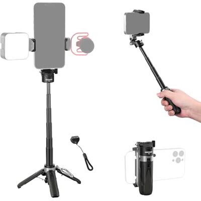 Neewer Selfie stick com obturador remoto Bluetooth removível, tripé de viagem dobrável leve para iPhone, suporte de telefone de 360°, sapato frio para Youtube/TikTok, Vlogs ao vivo, fotografia Neewer Selfie stick com obturador remoto Bluetooth removível, tripé de viagem dobrável leve para iPhone, suporte de telefone de 360°, sapato frio para Youtube/TikTok, Vlogs ao vivo, fotografia