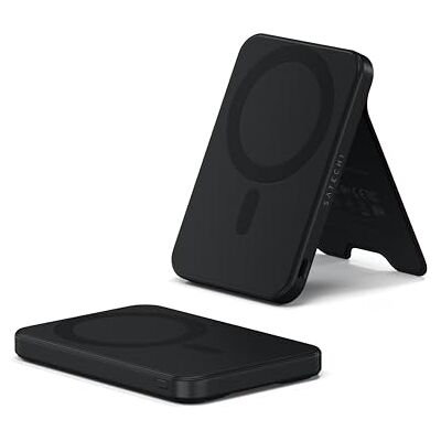SATECHI OntheGo™ Power Bank MagSafe 5000 mAh, bateria externa Qi2 com suporte integrado e carregamento rápido de 15 W para Android, série iPhone 17 16 a 12 com tecnologia MagSafe, preto SATECHI OntheGo™ Power Bank MagSafe 5000 mAh, bateria externa Qi2 com suporte integrado e carregamento rápido de 15 W para Android, série iPhone 17 16 a 12 com tecnologia MagSafe, preto