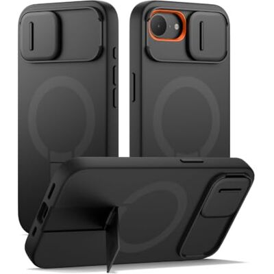 SURITCH Capa magnética compatível com iPhone 16e, capa de amortecimento à prova de proteção com tampa de câmara deslizante e suporte ajustável (preto) SURITCH Capa magnética compatível com iPhone 16e, capa de amortecimento à prova de proteção com tampa de câmara deslizante e suporte ajustável (preto)
