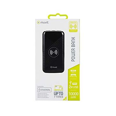 Muvit Power Bank 10000 mAh 2 USB 2,1A + 2,1 Output + 2 Input (Micro USB Tipo C) Wireless Qi 5W preto Muvit Power Bank 10000 mAh 2 USB 2,1A + 2,1 Output + 2 Input (Micro USB Tipo C) Wireless Qi 5W preto