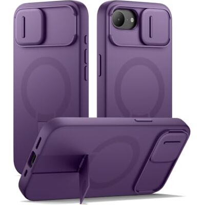 SURITCH Capa magnética compatível com iPhone 16e, capa de amortecimento à prova de proteção com tampa de câmara deslizante e suporte ajustável (roxo) SURITCH Capa magnética compatível com iPhone 16e, capa de amortecimento à prova de proteção com tampa de câmara deslizante e suporte ajustável (roxo)