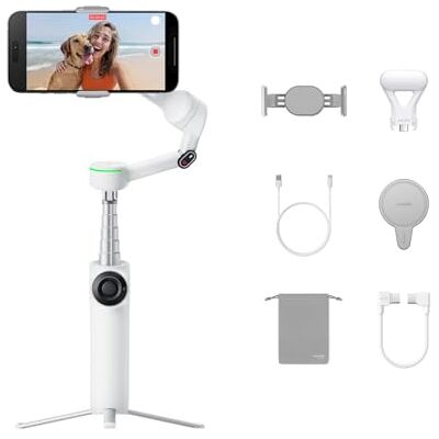Insta360 Flow 2 Pro Pack Criador Branco Gimbal para telemóveis com IA com Apple DockKit, Acompanhamento panorâmico de 360º, inclinação livre, tripé/Selfie stick e estabilizador para Vlogs/Viagens. Insta360 Flow 2 Pro Pack Criador Branco Gimbal para telemóveis com IA com Apple DockKit, Acompanhamento panorâmico de 360º, inclinação livre, tripé/Selfie stick e estabilizador para Vlogs/Viagens.