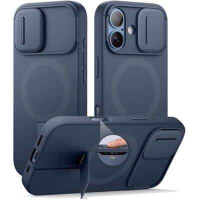 SURITCH Capa magnética compatível com iPhone 17, capa de amortecimento à prova de proteção com tampa de câmara deslizante e suporte ajustável (azul) SURITCH Capa magnética compatível com iPhone 17, capa de amortecimento à prova de proteção com tampa de câmara deslizante e suporte ajustável (azul)