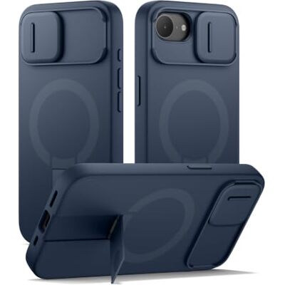SURITCH Capa magnética compatível com iPhone 16e/17e, capa de amortecimento à prova de proteção com tampa de câmara deslizante e suporte ajustável (azul) SURITCH Capa magnética compatível com iPhone 16e/17e, capa de amortecimento à prova de proteção com tampa de câmara deslizante e suporte ajustável (azul)