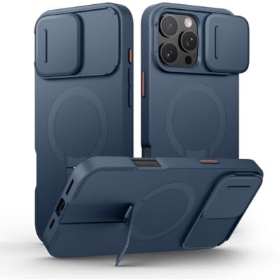 SURITCH Capa magnética compatível com iPhone 16 Pro MAX, capa de amortecimento à prova de proteção com tampa de câmara deslizante e suporte ajustável (azul) SURITCH Capa magnética compatível com iPhone 16 Pro MAX, capa de amortecimento à prova de proteção com tampa de câmara deslizante e suporte ajustável (azul)