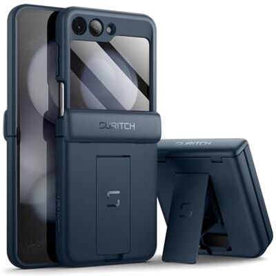 SURITCH Capa para Samsung Galaxy Z Flip 5, Z Flip 5 Capa com Protetor de Ecrã e Suporte Azul SURITCH Capa para Samsung Galaxy Z Flip 5, Z Flip 5 Capa com Protetor de Ecrã e Suporte Azul