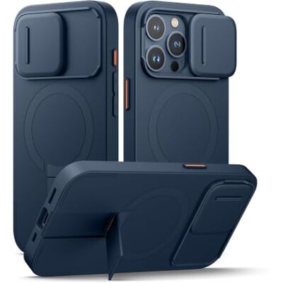 SURITCH Capa magnética compatível com iPhone 15 Pro, capa de amortecimento à prova de proteção com tampa de câmara deslizante e suporte ajustável (azul) SURITCH Capa magnética compatível com iPhone 15 Pro, capa de amortecimento à prova de proteção com tampa de câmara deslizante e suporte ajustável (azul)