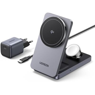 UGREEN MagFlow 3 em 1 carregador sem fios Qi2 15W Magsafe Compatível com iPhone 18/17/16/15/14/13/12 Air Plus Pro Max AirPods 5/4/3/Pro 3/2/1 iWatch, estação de carregamento rápido UGREEN MagFlow 3 em 1 carregador sem fios Qi2 15W Magsafe Compatível com iPhone 18/17/16/15/14/13/12 Air Plus Pro Max AirPods 5/4/3/Pro 3/2/1 iWatch, estação de carregamento rápido