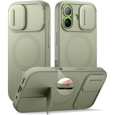 SURITCH Capa magnética compatível com iPhone 17, capa de amortecimento à prova de proteção com tampa de câmara deslizante e suporte ajustável (verde) SURITCH Capa magnética compatível com iPhone 17, capa de amortecimento à prova de proteção com tampa de câmara deslizante e suporte ajustável (verde)